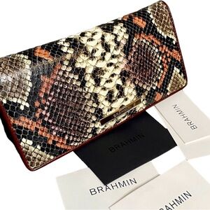 Brahmin Pecan Tybalt Ady Snap Close Wallet Snake Croc Embossed Leather $165 NWT